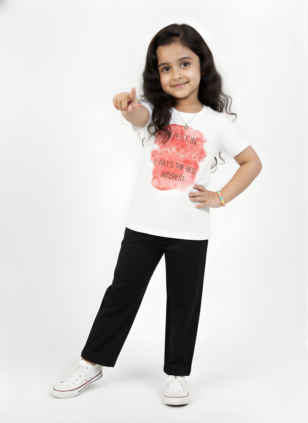 White 100% Cotton Crew Neck Girl's T Shirt