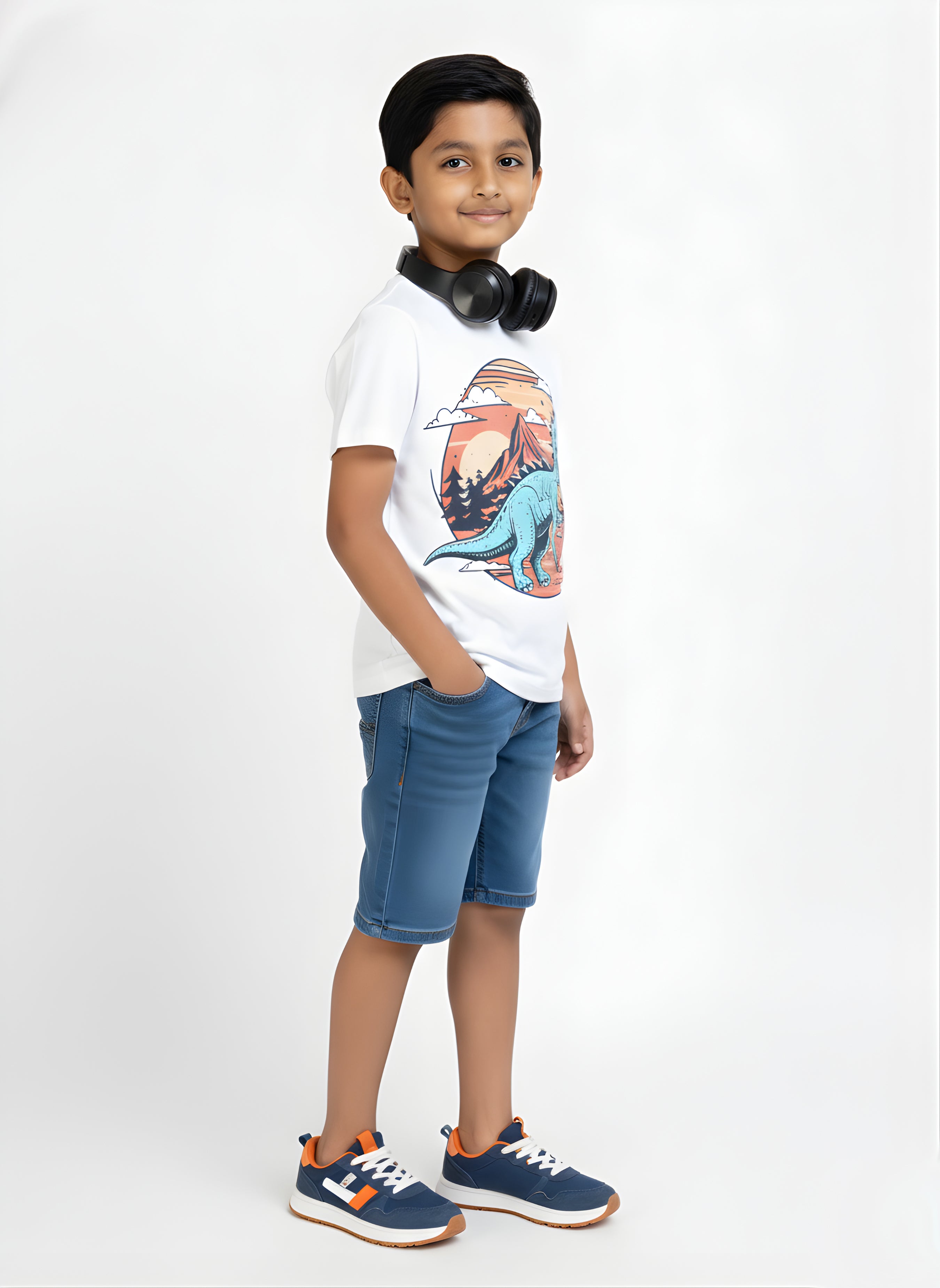 White 100% Cotton Crew Neck Boy's T Shirt