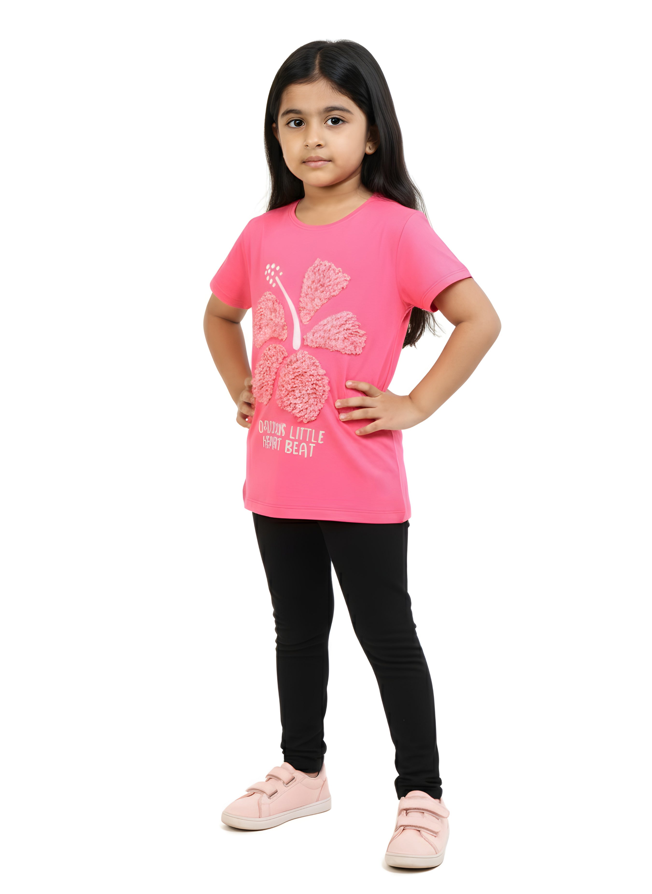 Hot Pink 100% Cotton Crew Neck Girl's T Shirt