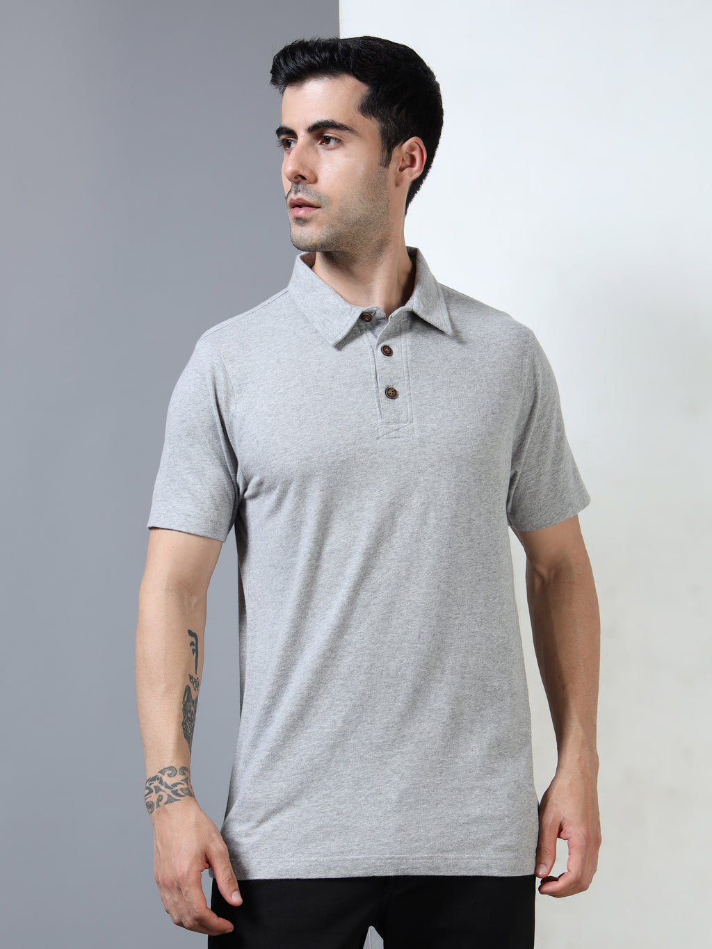 Melange cotton Self Craft Polo Tee for Men