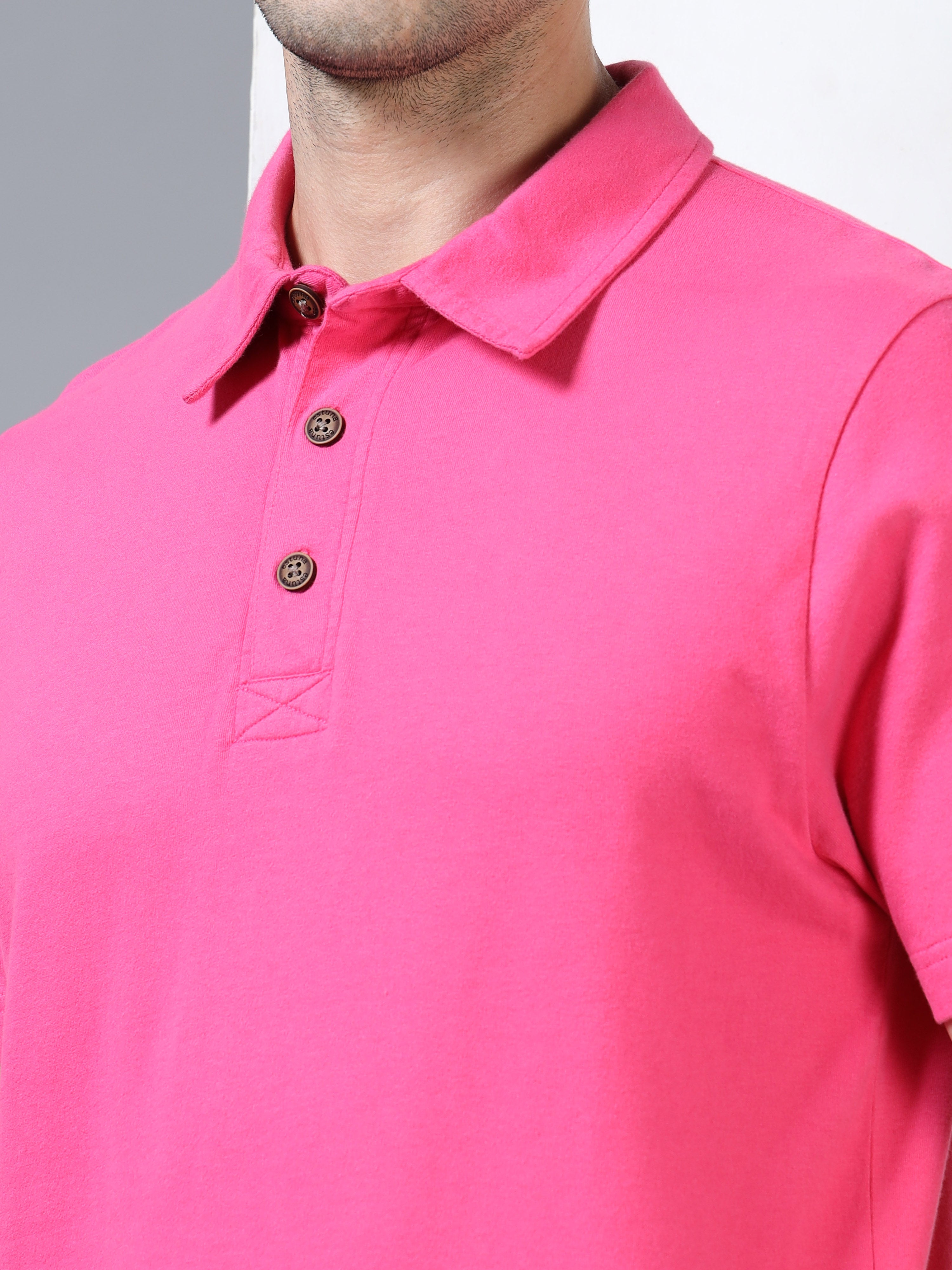 Hot Pink Self Craft Polo Tee for Men