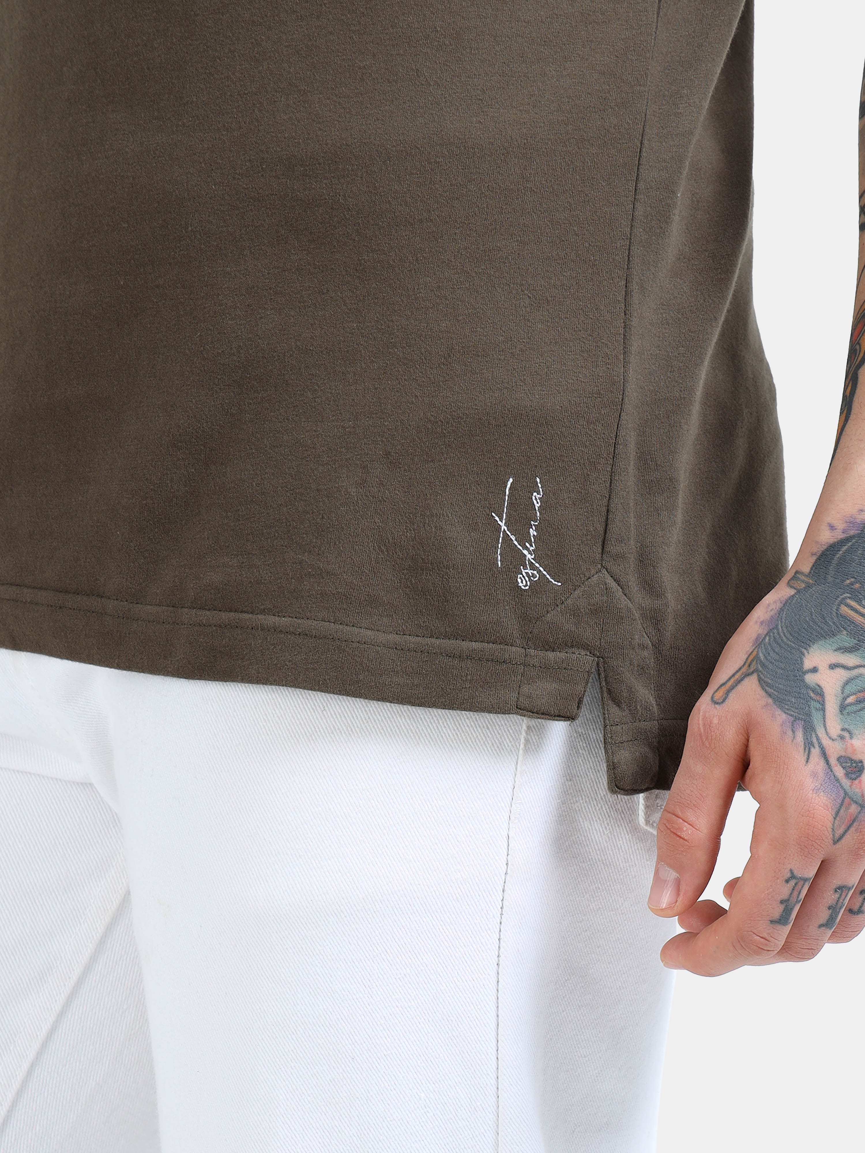 Olive Green Self Craft Polo Tee for Men