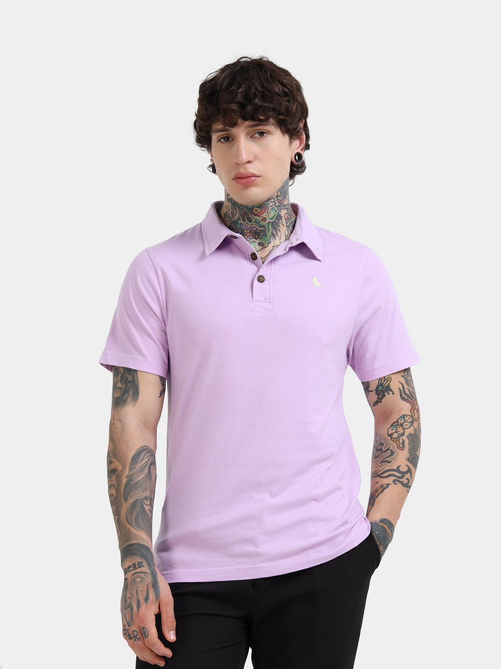 Lilac Cotton Self Craft Polo Tee for Men