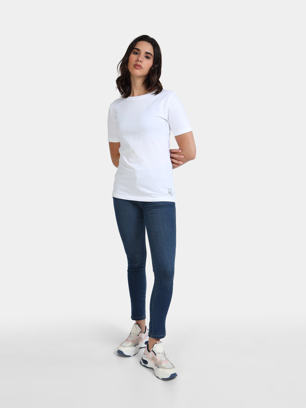 White Cotton Crew Neck Plain T-Shirt For Women