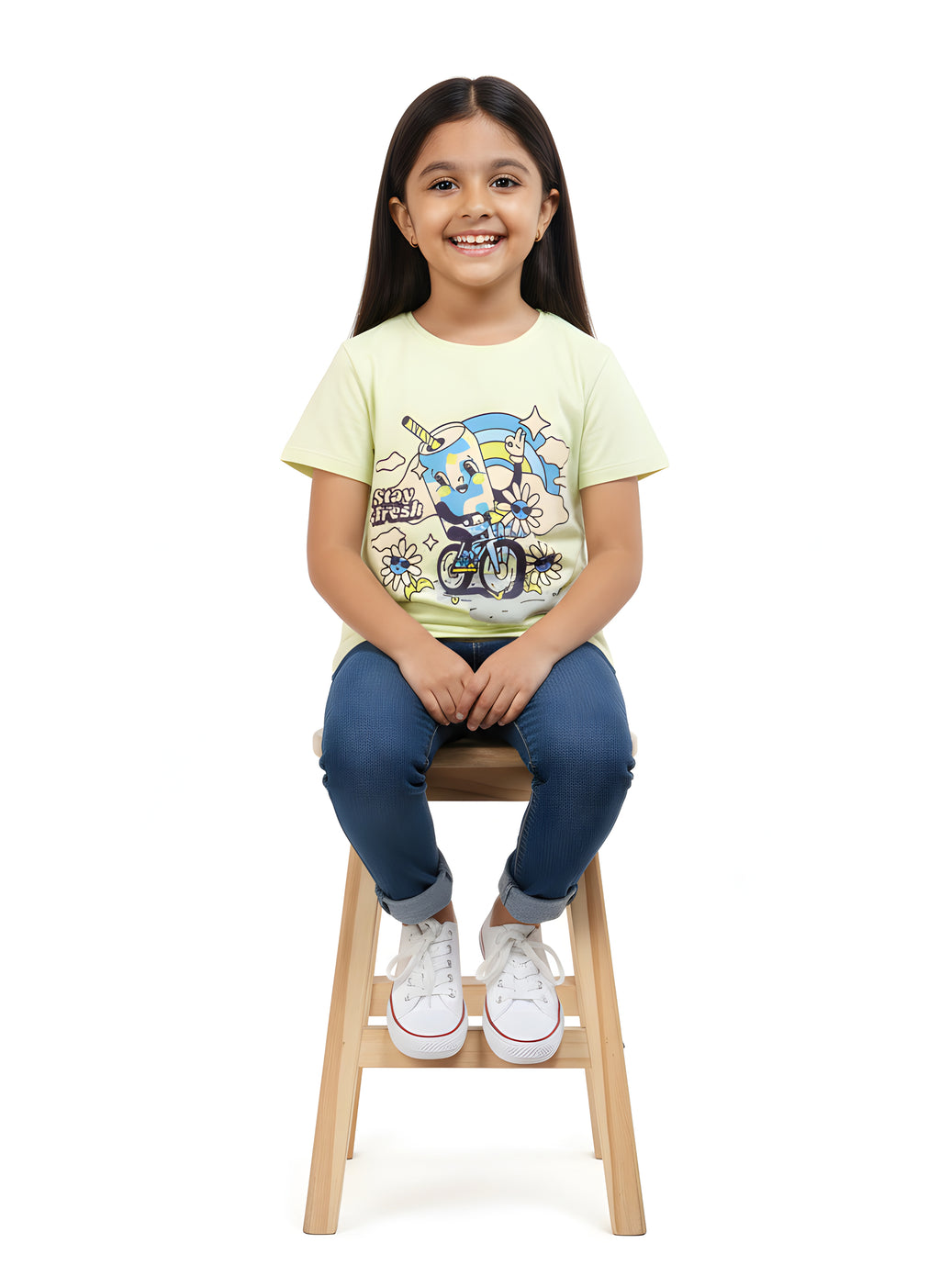 Yellow Kids 100% Cotton Crew Neck Girl's T Shirt