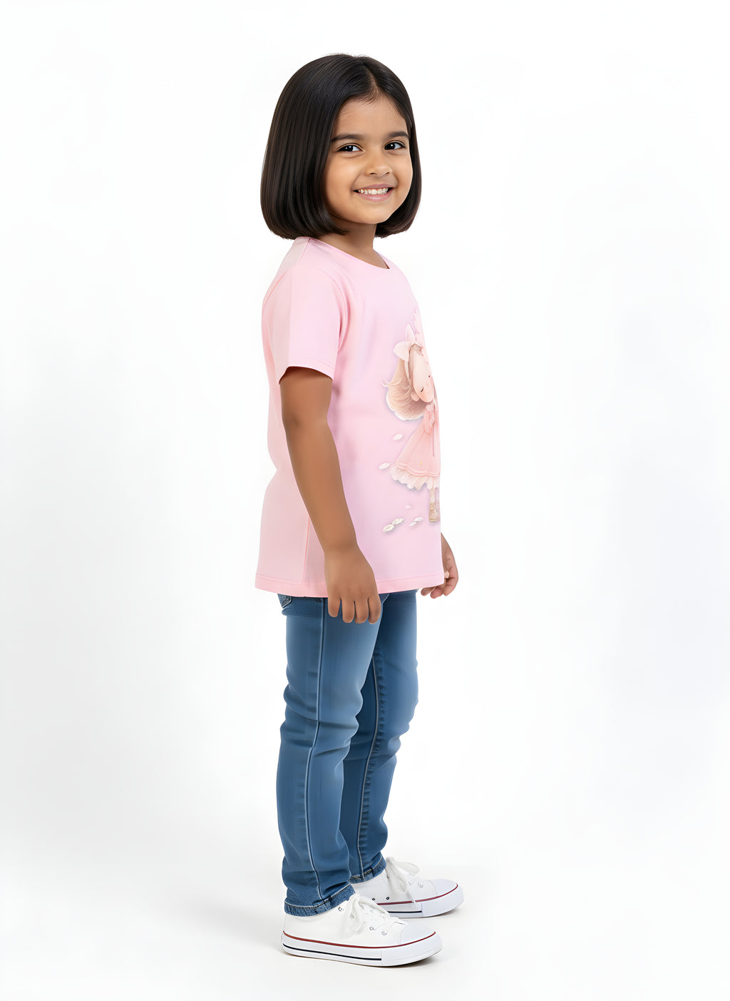 Lt. Pink 100% Cotton Crew Neck Girl's T Shirt
