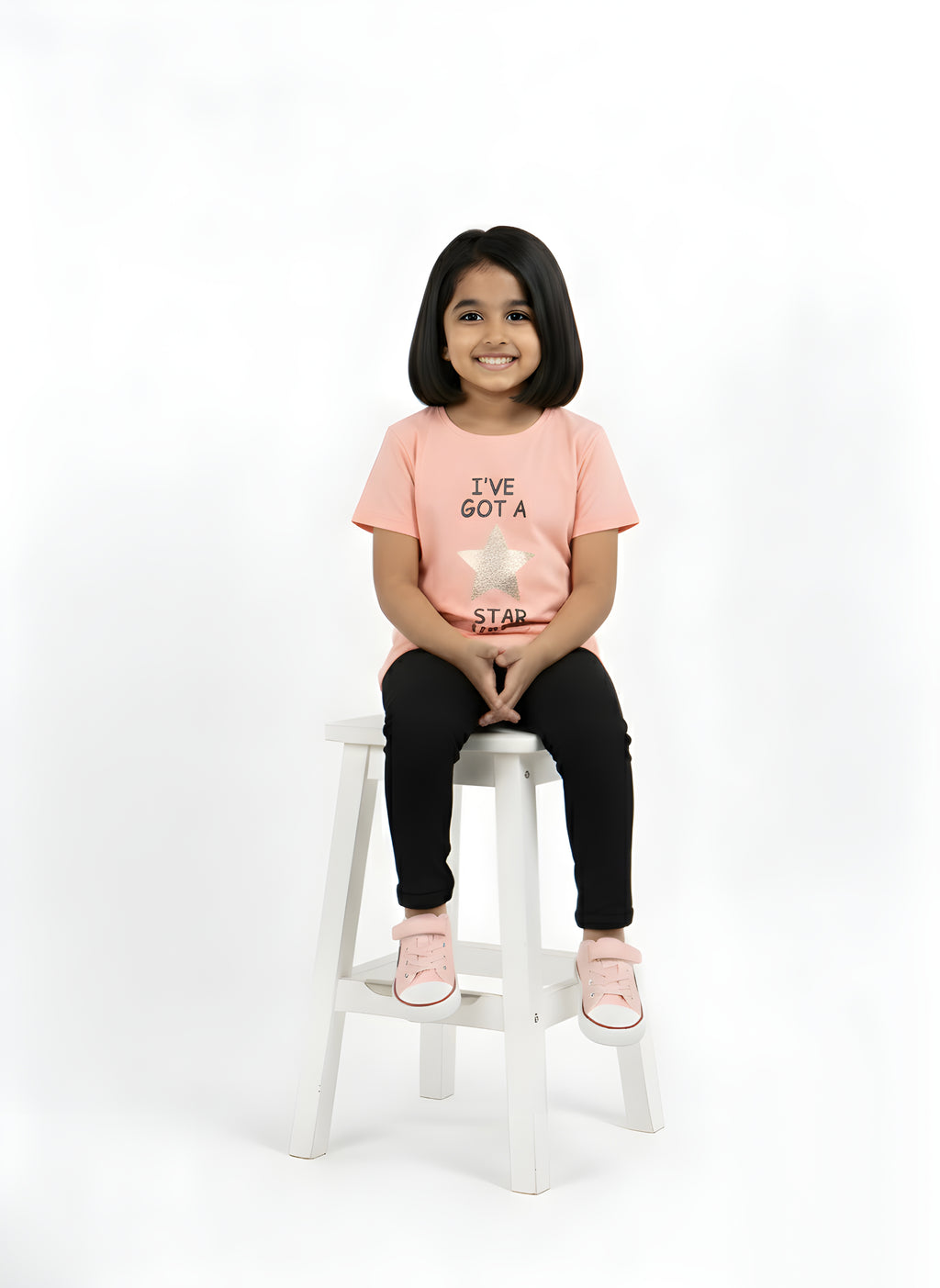 Peach 100% Cotton Crew Neck Girl's T Shirt