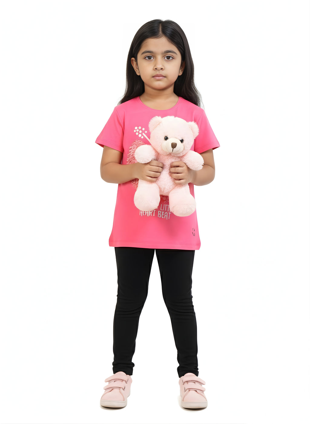 Hot Pink 100% Cotton Crew Neck Girl's T Shirt