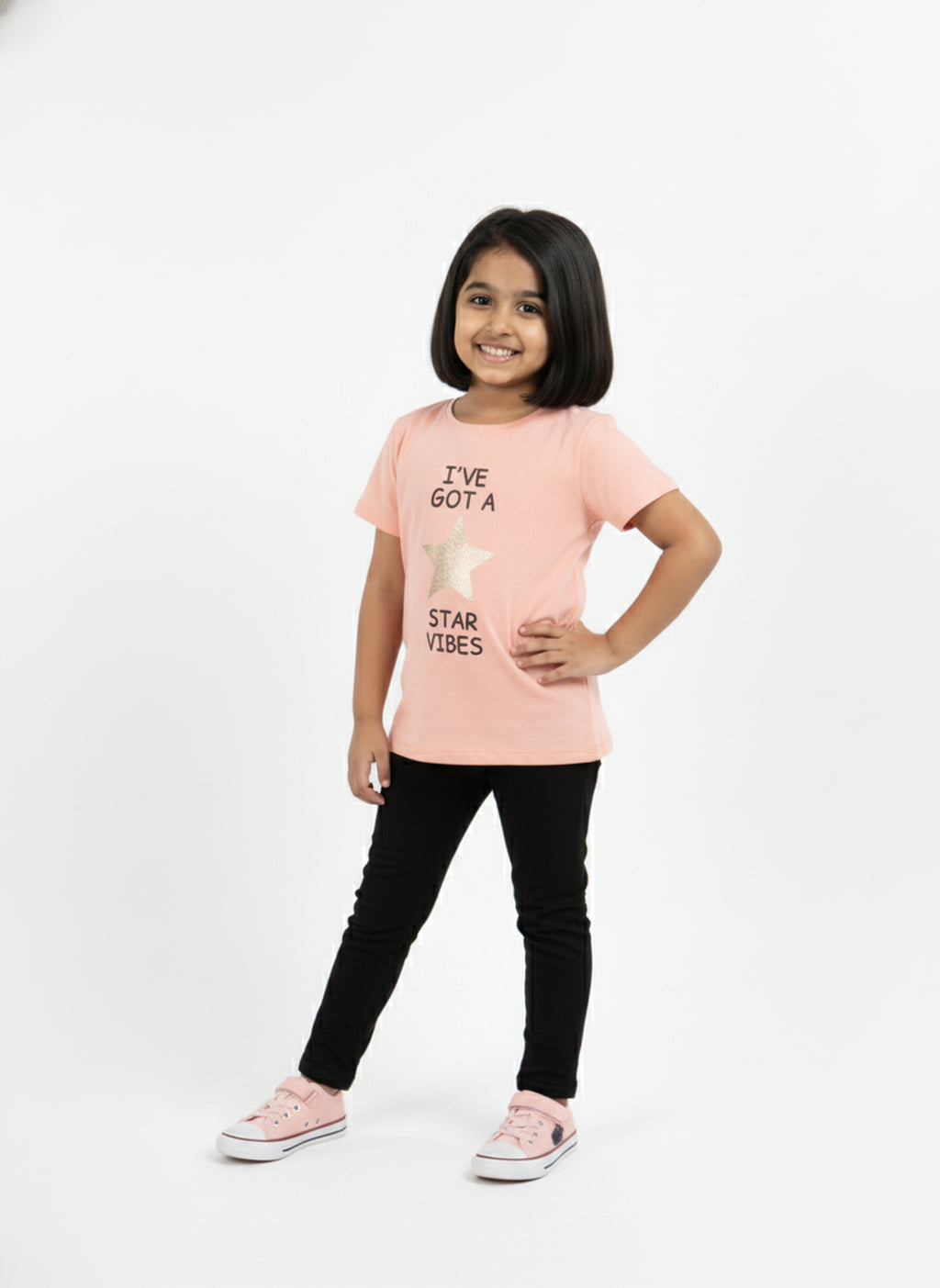 Peach 100% Cotton Crew Neck Girl's T Shirt