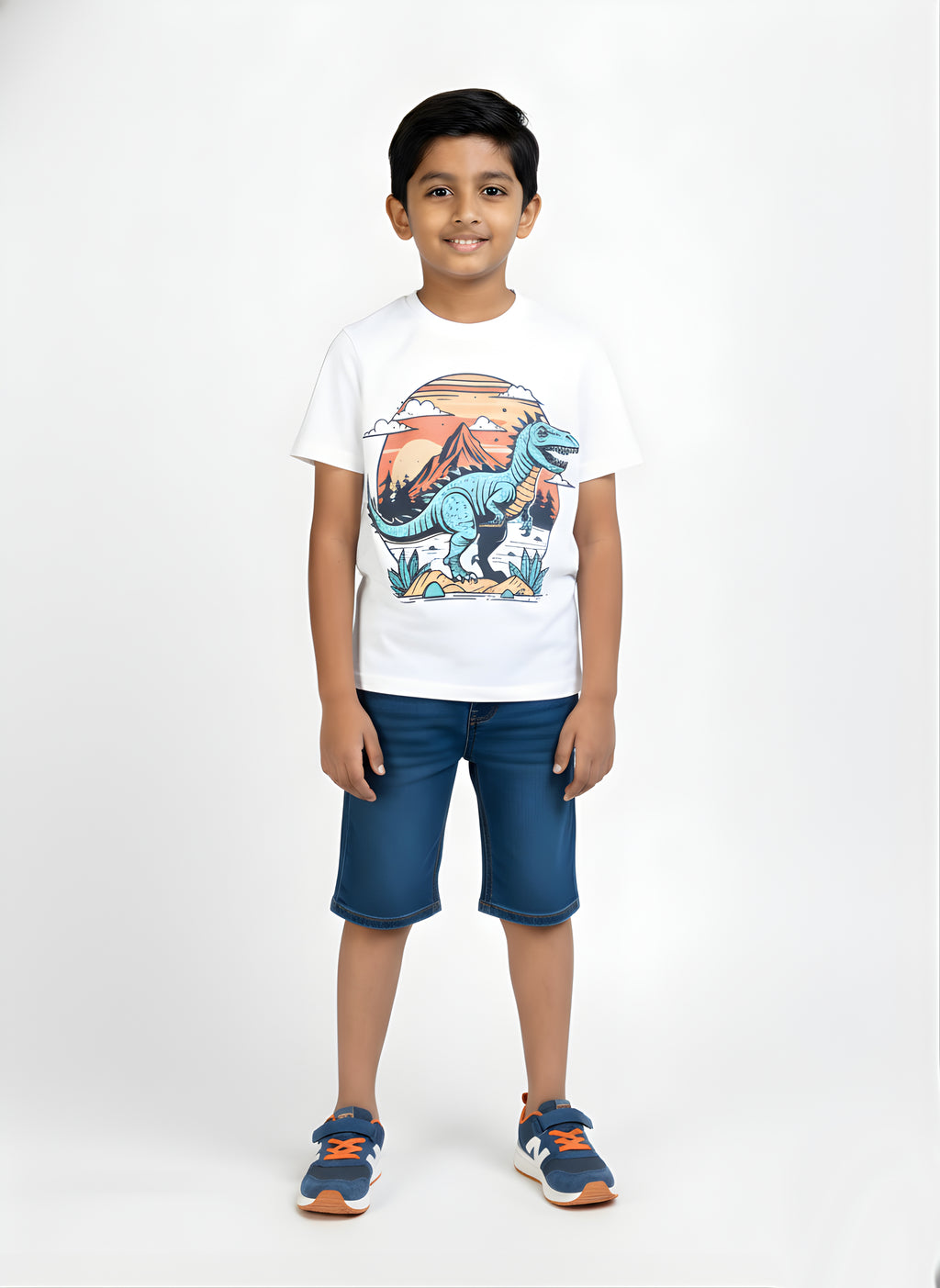 White 100% Cotton Crew Neck Boy's T Shirt