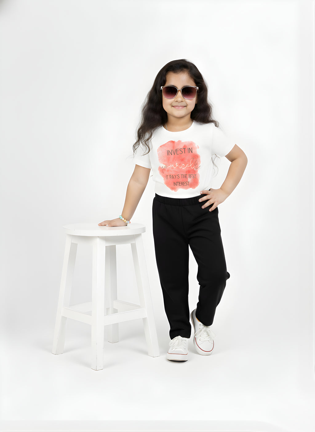 White 100% Cotton Crew Neck Girl's T Shirt