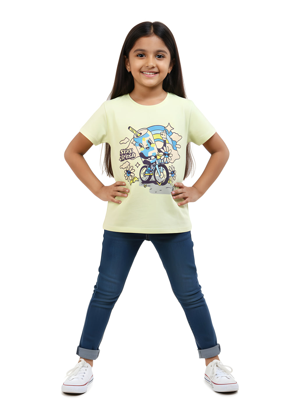 Yellow Kids 100% Cotton Crew Neck Girl's T Shirt
