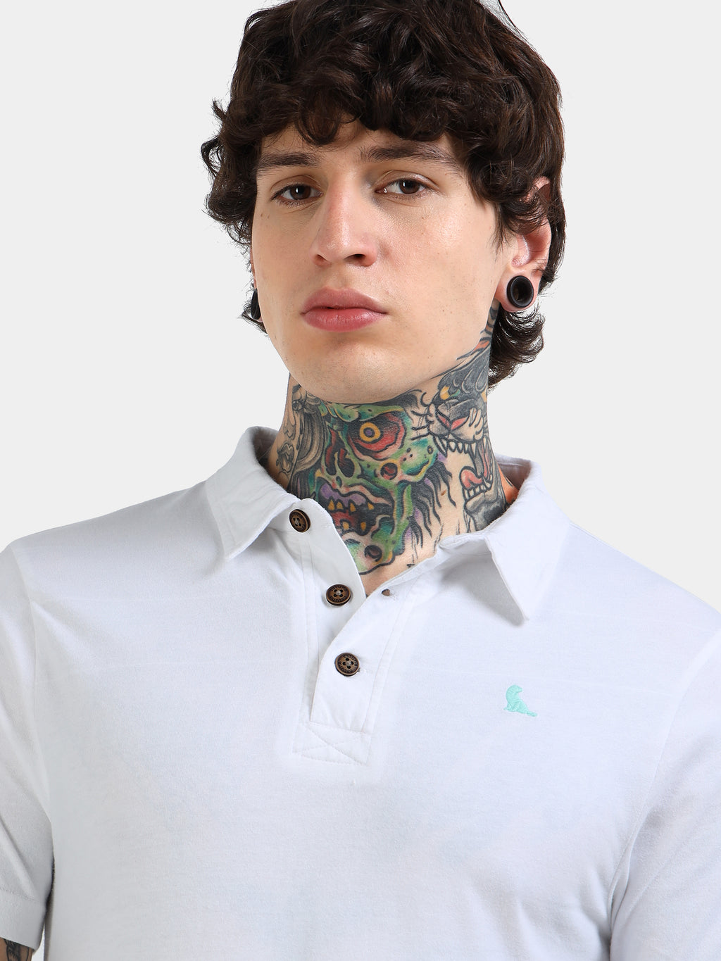 White Cotton Self Craft Polo Tee for Men