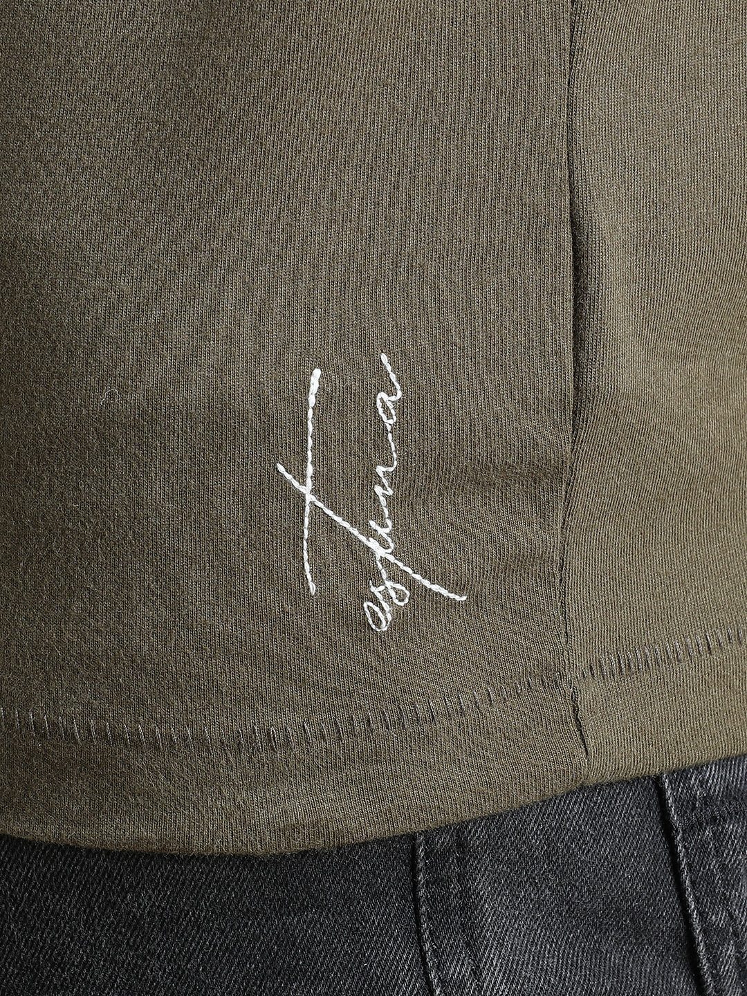 Olive Green Cotton Crew Neck Plain T-Shirt For Men