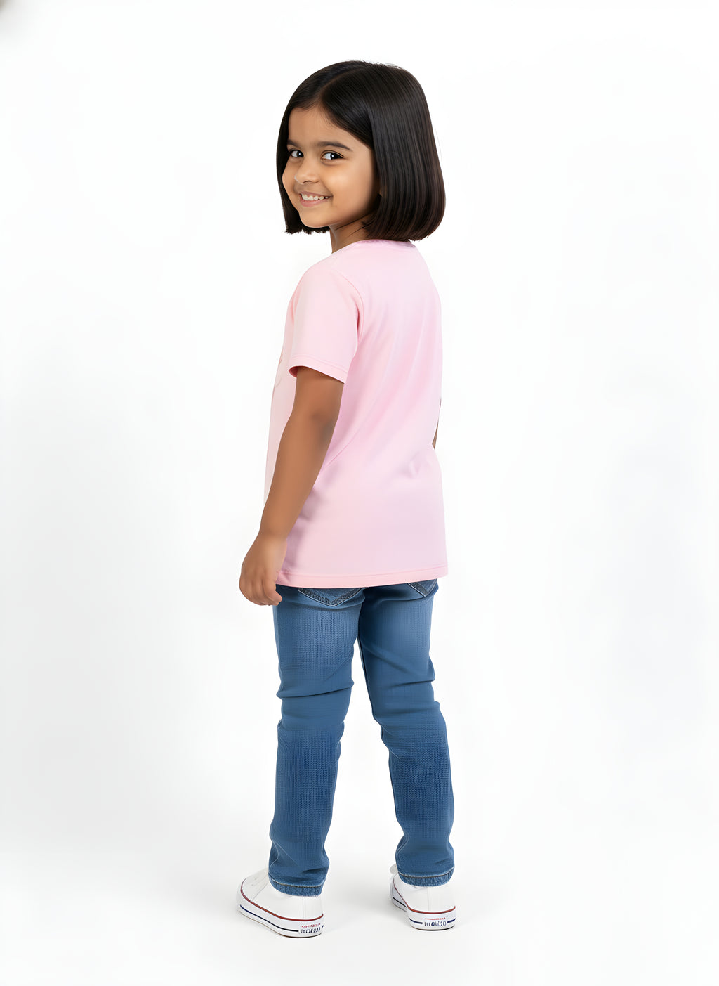 Lt. Pink 100% Cotton Crew Neck Girl's T Shirt
