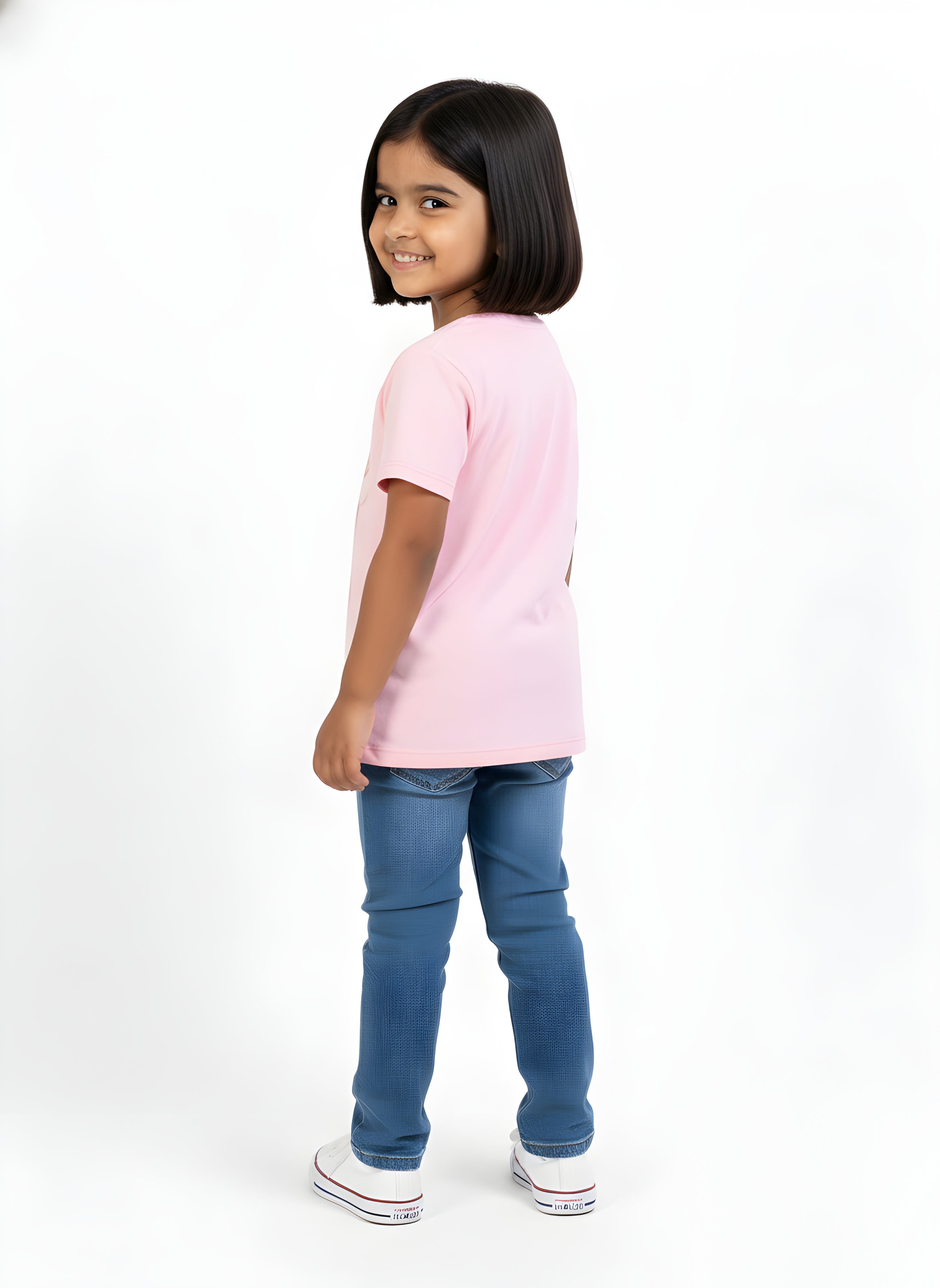 Lt. Pink 100% Cotton Crew Neck Girl's T Shirt