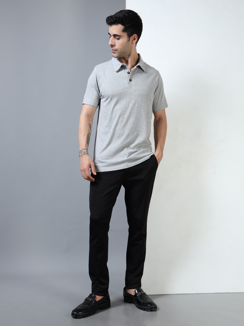 Melange cotton Self Craft Polo Tee for Men