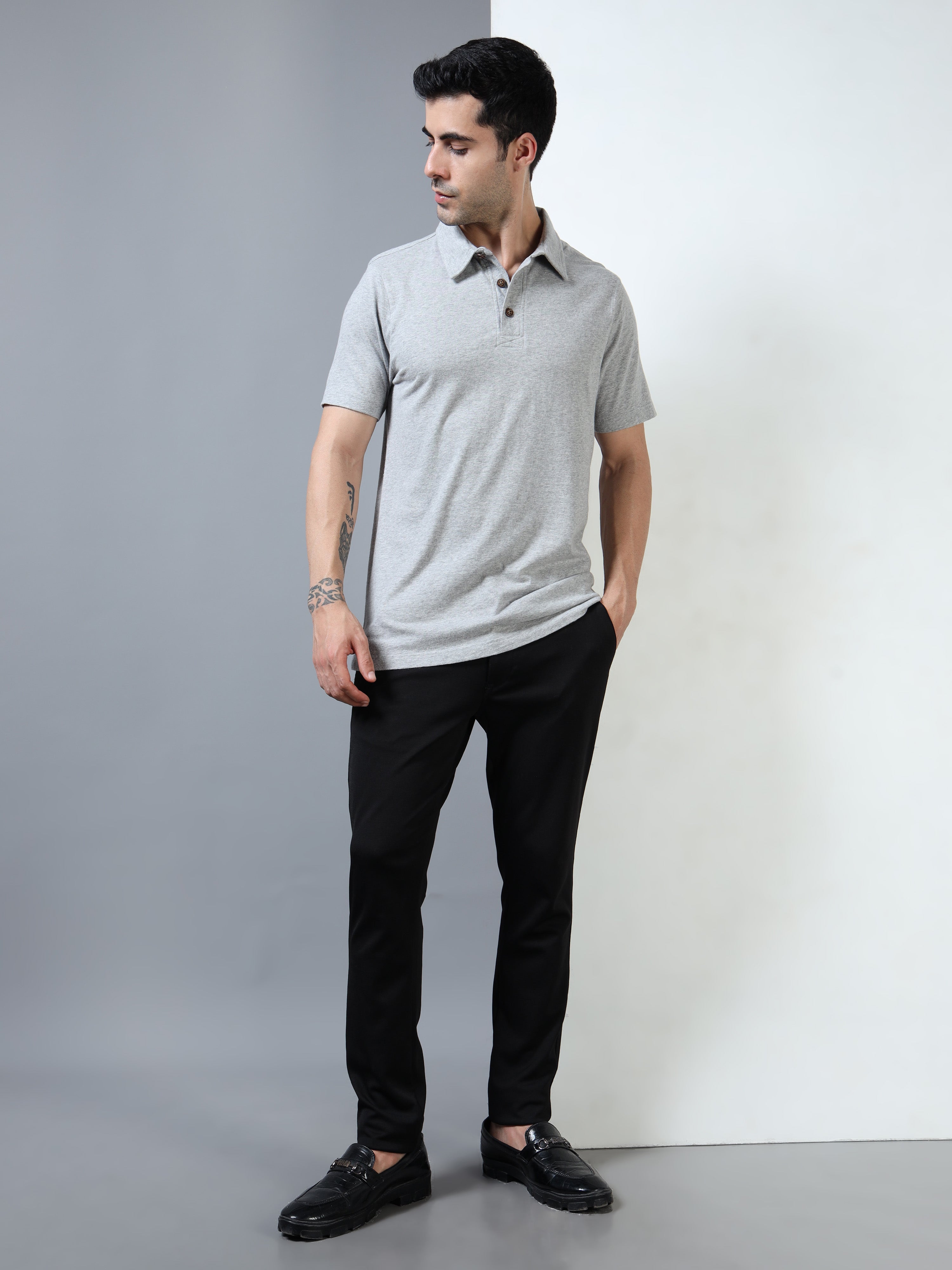 Melange cotton Self Craft Polo Tee for Men