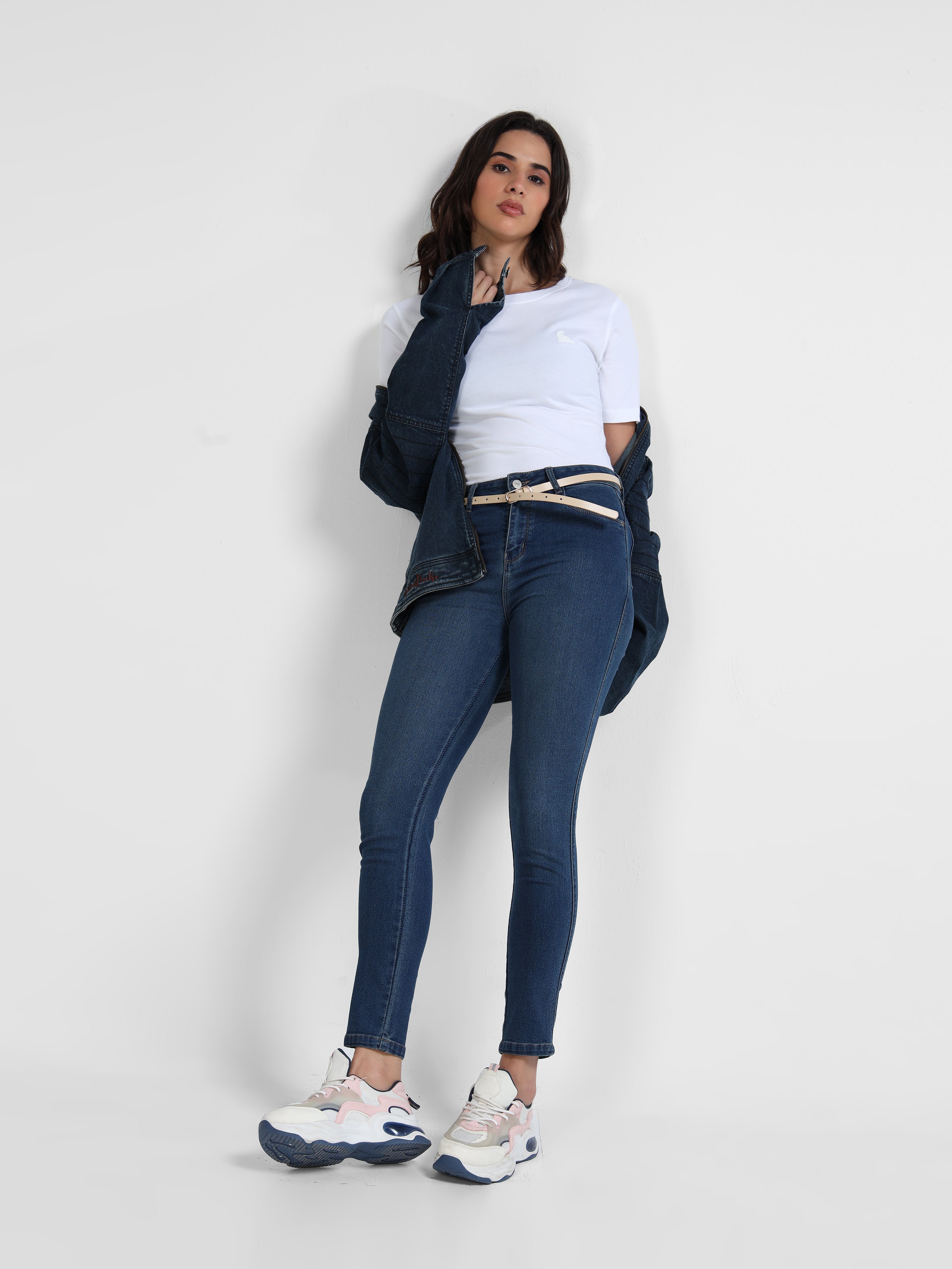White Cotton Crew Neck Logo T-Shirt For Women