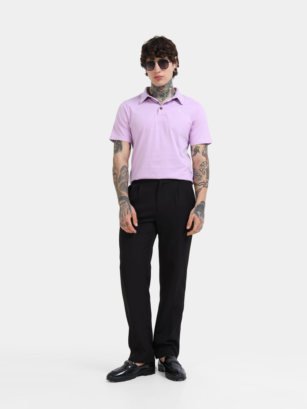 Lilac Cotton Self Craft Polo Tee for Men