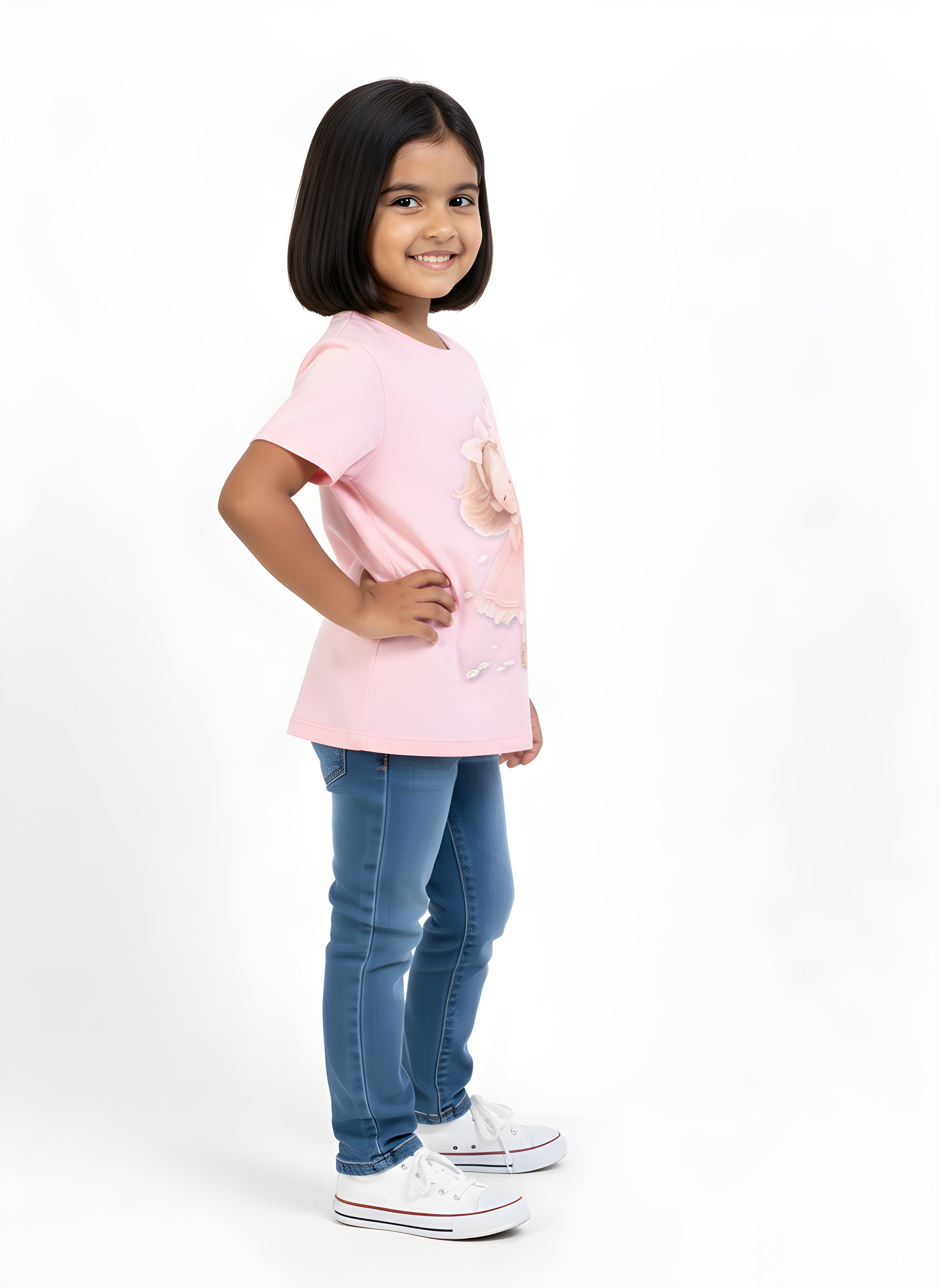 Lt. Pink 100% Cotton Crew Neck Girl's T Shirt