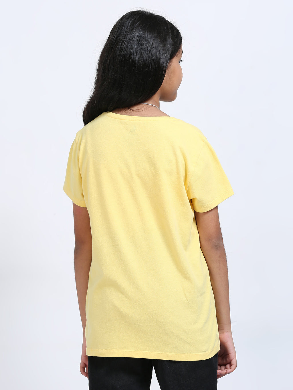 Yellow 100% Cotton Crew Neck Girl's T Shirt