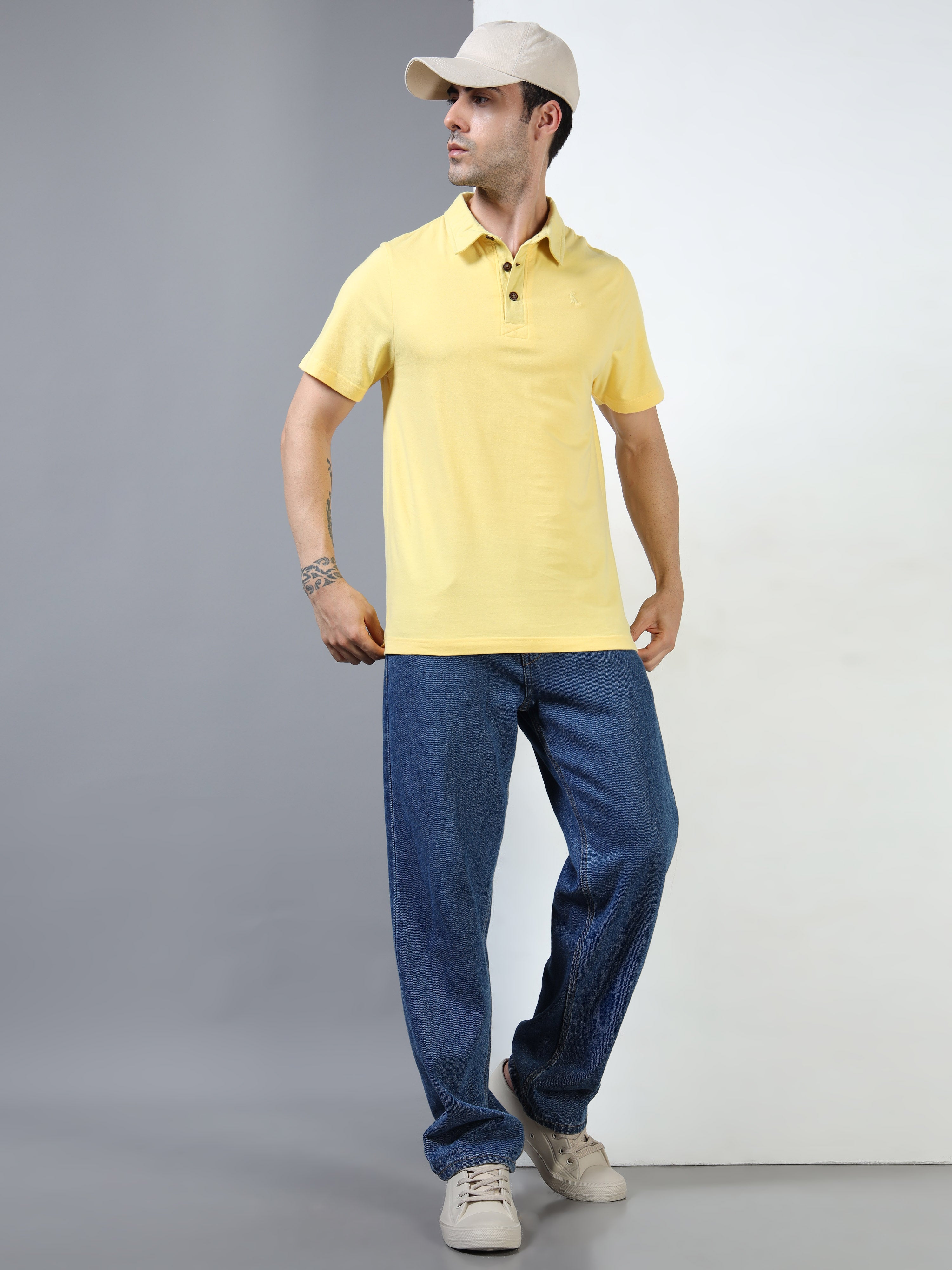 Yellow Self Craft Polo Tee for Men