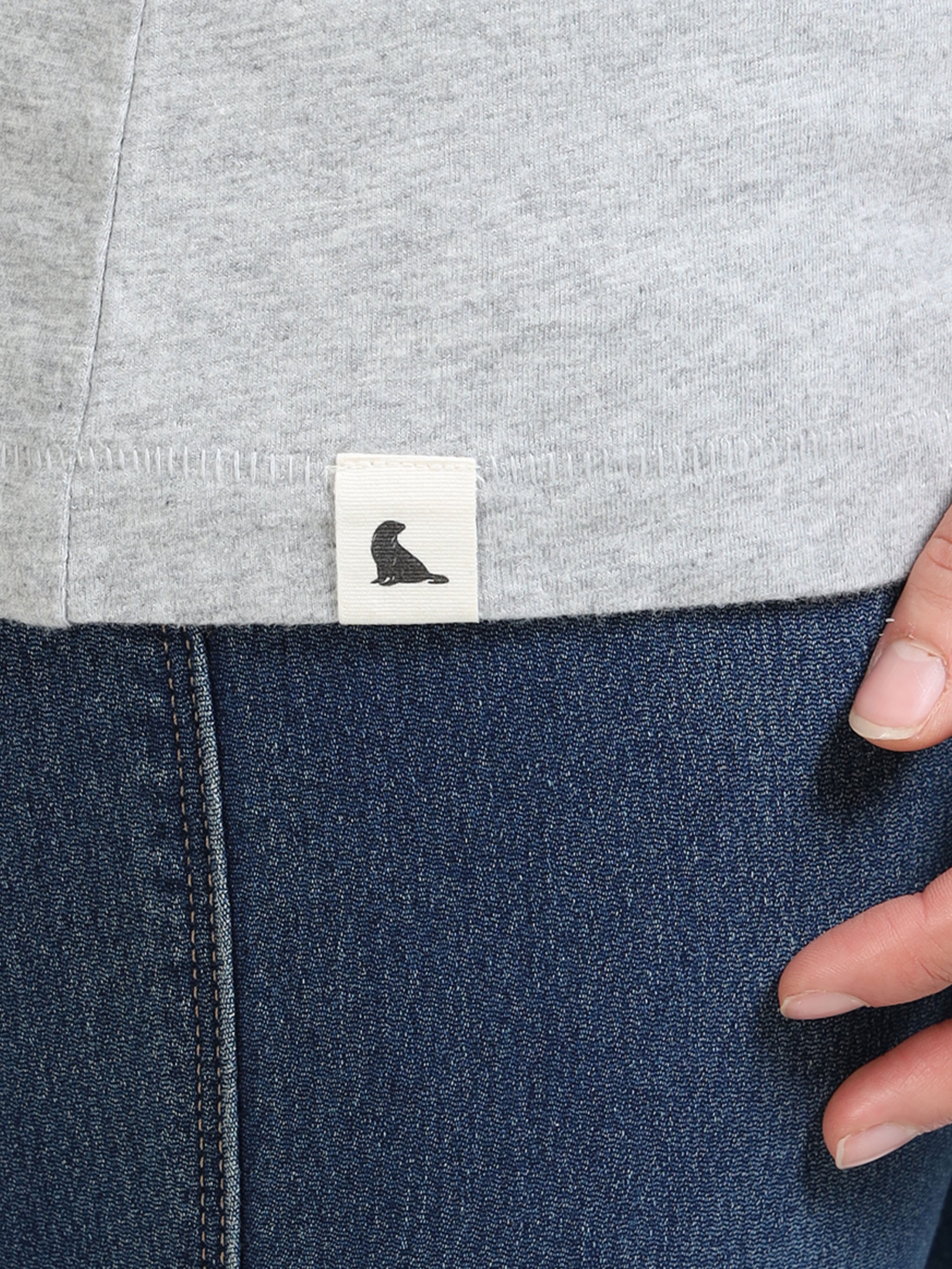 Melange Cotton Crew Neck Plain T-Shirt For Women