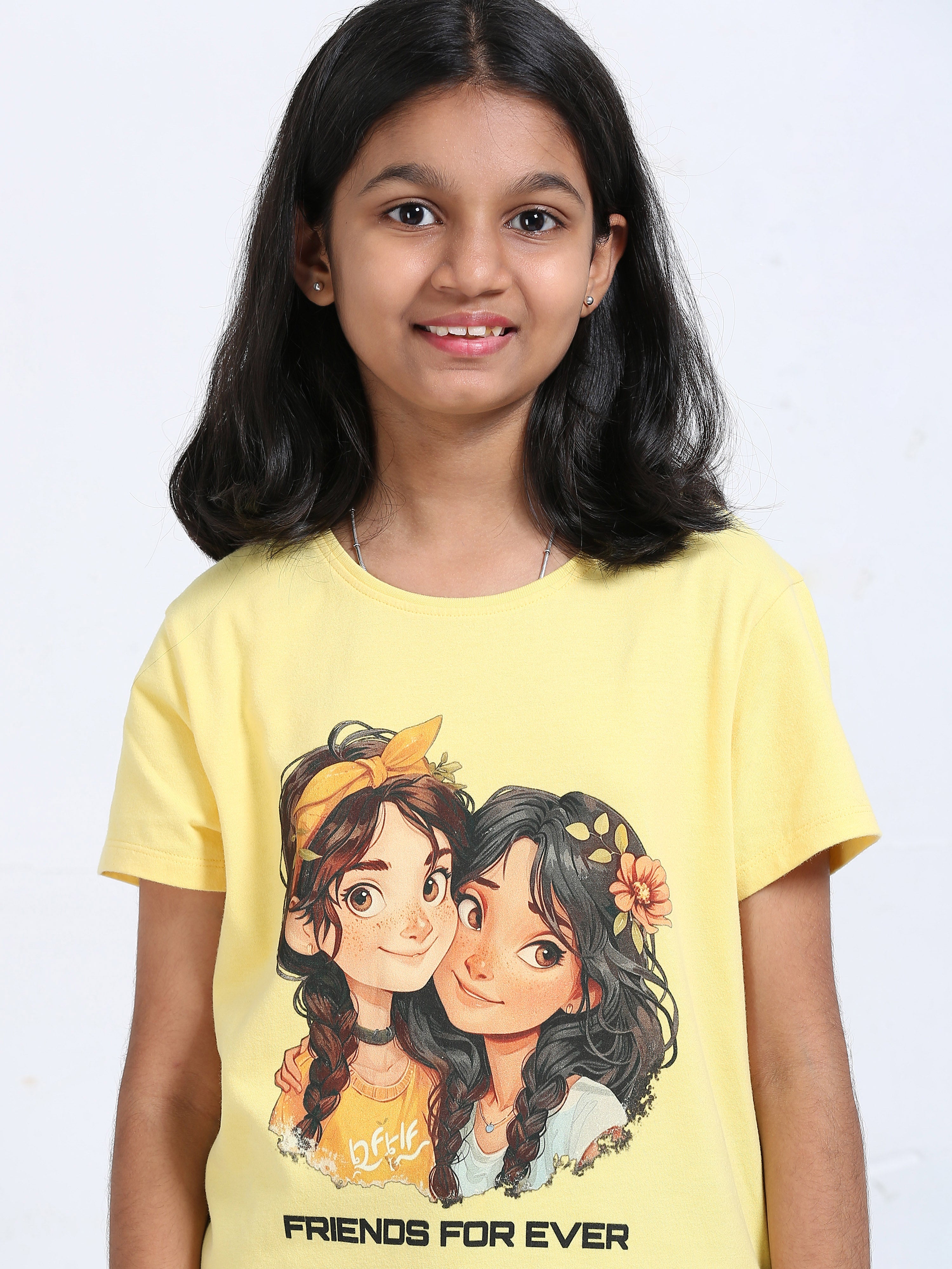 Yellow 100% Cotton Crew Neck Girl's T Shirt
