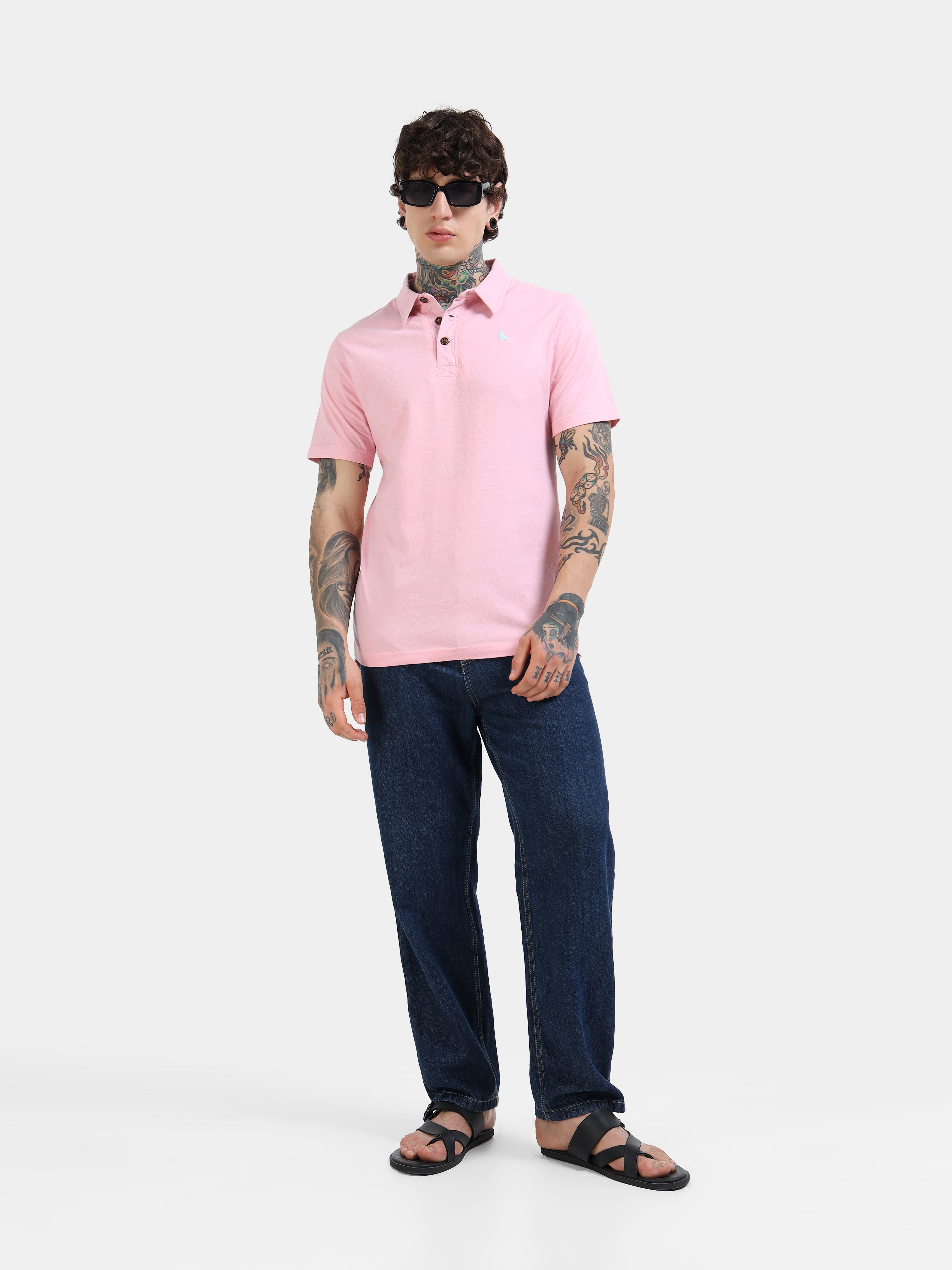Light Pink Self Craft Polo Tee for Men