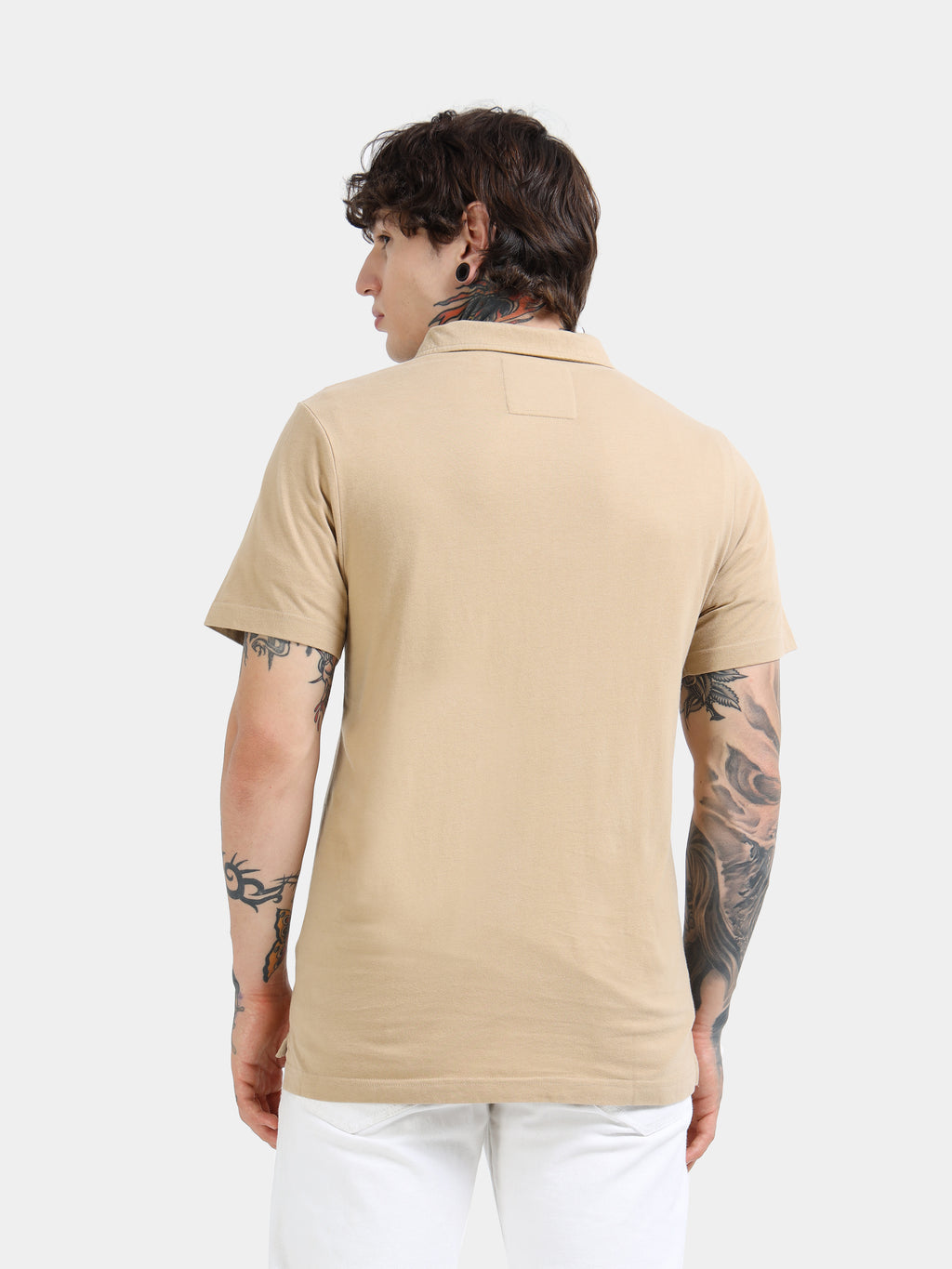 Beige Self Craft Polo Tee for Men
